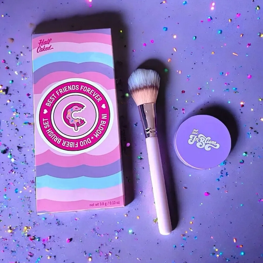 Half Caked Best Friends Forever In Bloom Blush + Duo Fiber Brush Set NIB 0.13 oz
